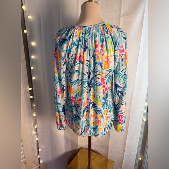 Lilly Pulitzer Blue Long Sleeve Tie Front Blouse - Picture 2 of 7